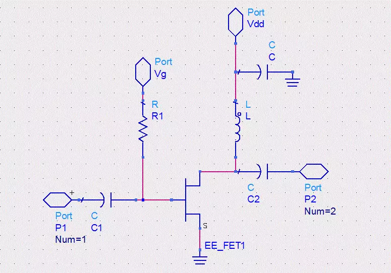 Typical L-C bias circuit for a FET (matching networks not shown)