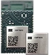 Top view of CEL CMP9610 Wi-Fi 6 / Bluetooth 5.4 wireless module with integrated PCB antenna,Shown next to its smaller LGA/Stamp package variant, both with metal shields.