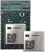 Top view of CEL CMP9612 Wi-Fi 6 / Bluetooth 5.4 wireless module with integrated PCB antenna,Shown next to its smaller LGA/Stamp package variant, both with metal shields.